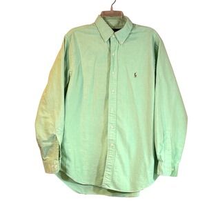 Vtg Ralph Lauren Oxford L Green Classic Button-Down Long Sleeve Flesh Pony